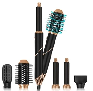 5in1 Hot Air Hair Styler Dryer Curler Brush Set 1000W - Black Gold UK Plug - Picture 1 of 12