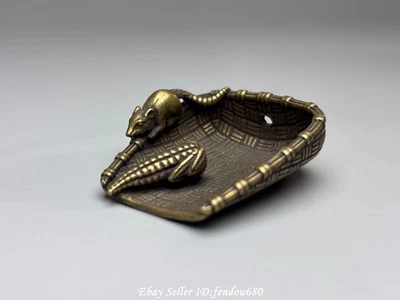 38mm China Pure Copper Bronze Fengshui Rat Mouse Corn Statue T406 - Image 1 of 4