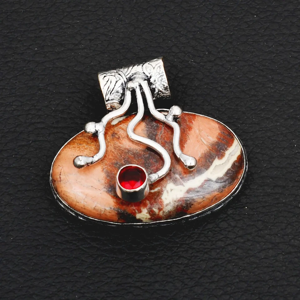 Colgante hecho a mano de piedras preciosas de jaspe arco iris rojo hecho a mano joyería regalo 1,24" AP-41791 Foto 1 de 1