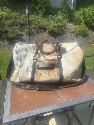 Myra Cowhide Leather Duffle Bag – Brown, Black & White Weekender Tote - Image 1 of 4