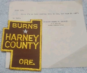 Patch sceriffo contea Oregon Harney vintage obsoleta anni 70 con nota - Foto 1 di 6
