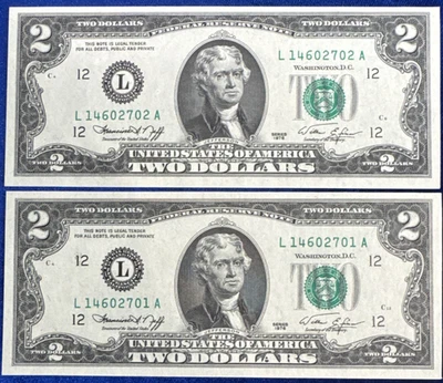 1976 $2 Bicentennial Sequential Gem Uncirculated Pair FR-1935-L Free Shipping - Image 1 of 4
