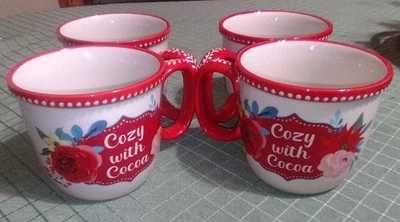 Taza de café Pioneer Woman taza de cerámica *acogedora con cacao* vacaciones Navidad 4 piezas Foto 1 de 4
