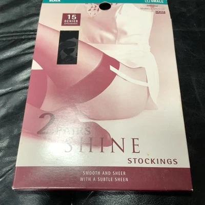 🦵🦵Vintage 90’s St Michael M& S 2prs.🌹shine Stockings 15 Denier Small BLACK - Image 1 of 3