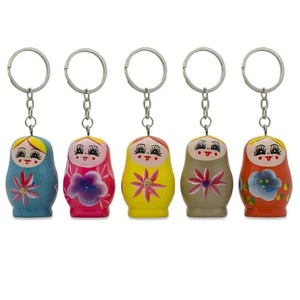 5 Wooden Nesting Dolls Key Chains 1.75 Inches - Picture 1 of 2