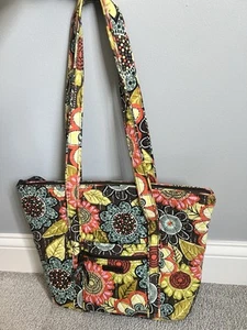 Vera Bradley Villager Zip Top Tote Flower Shower Shoulder Bag Purse 12 x 14 x 4 - Picture 1 of 18