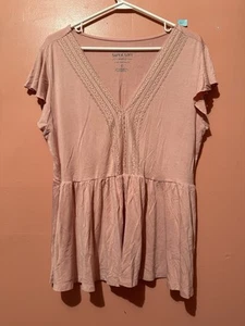 Torrid Damen Bluse Plus 0 Rosa V-Ausschnitt Oberteil Shirt Kurzarm Super Weich - Bild 1 von 7