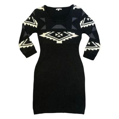 Vestido Suéter Charlotte Russe Negro Azteca Pequeño Bodycon Tejido Tribal Boho Occidental Foto 1 de 4