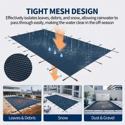 Cubierta de seguridad para piscina enterrada cubierta para piscina de invierno 25 x 45 pies con herrajes, malla azul Foto 1 de 4