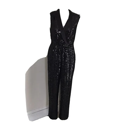 Mono ALICE + OLIVIA en negro lentejuelas cuello en V sin mangas satinado 2 LYLE Foto 1 de 4