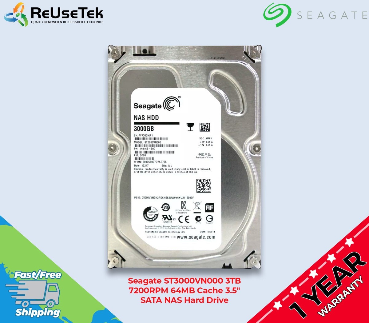 Seagate HDD 3TB ST3000VN000 （109/110） Seagate ST3000VN000 3000GB / 3TB 3.5