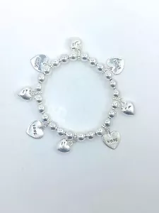 Herz mit Liebe & Hoffnung Botschaft Bettel Stretch Armband mit versilberten Perlen - Bild 1 von 3
