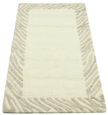 Gabbeh Teppich 100% Wolle 70X140 cm Handarbeit Grau Beige Handgetuftet T1010 - Bild 1 von 4