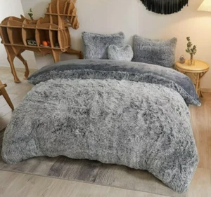 XeGe Plush Shaggy Duvet Cover Luxury Ultra Soft Crystal Velvet Bedding King Gray - Picture 1 of 3