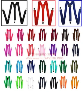 Mens Womens Clip-on Suspenders Elastic Y-Shape Adjustable Braces Solids - Picture 1 of 13