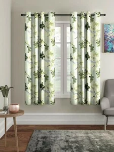 Set of 2 Home Sizzler 3D Flower Polyester Green Window Curtain 2 Piece 5 feet - Picture 1 of 4