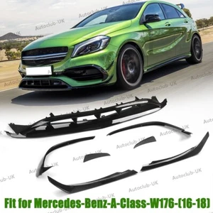 FOR 2016-2018 MERCEDES A CLASS W176 AMG FRONT SPLITTER LIP FINS KIT GLOSS BLACK - Picture 1 of 18