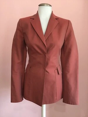AKRIS 6 Sexy Ladrillo Óxido Rojo Algodón Diseñador Mujer Chaqueta Larga Blazer Foto 1 de 4