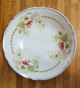 Vintage German Bavaria Floral Serving Bowl Scalloped Edge Blue Rim  Read - Picture 1 of 12