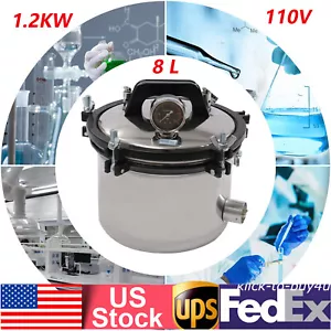 8L Portable Lab Dental Steam Autoclave Sterilizer Stainless Steel High Pressure - Picture 1 of 20