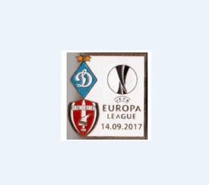 Badge Pin: UEFA Europa League 2017-18 Dynamo Kyiv Ukraine- KS Skenderbeu Albania - Picture 1 of 1