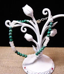 Beautiful 925 Sterling Silver Malachite & Moonstone Bracelet F102 - Picture 1 of 3
