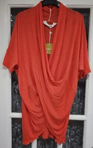 VIRTUELLE Orange Knit Short Sleeve Oversized Crossover Tunic Blouse - Uk 14 - Picture 1 of 6