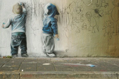 儿童画墙班克斯涂鸦艺术墙室内房间室外-海报 20x30 — 第 1/4 张图片