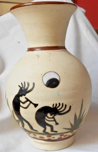 Vintage Mexiko handbemalte Kokopelli Sandstein Keramik Vase 8 cm - Bild 1 von 7