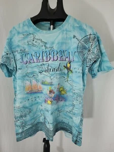 T-shirt girocollo vintage caraibica stampa mappa vacanze L Gildan - Foto 1 di 8