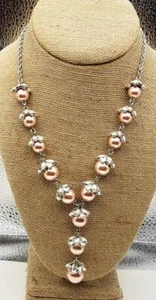 NWT Signed CHARTER CLUB Silver tone Clear Rhinestones Pink Pearls 19" Necklace - Picture 1 of 4