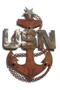 US Navy Senior Chief Anchor Rustic Steel Wall Decor -- 19" tall - Picture 1 of 7