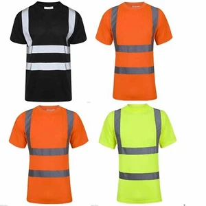 HI VIZ HIGH VISIBILITY CREW NECK REFLECTIVE TAPE SAFETY SECURITY WORK T SHIRT - Picture 1 of 4