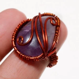 African Amethyst Gemstone Copper Ring Handcrafted Wire Wrap Jewelry 7.25" S915 - Picture 1 of 7