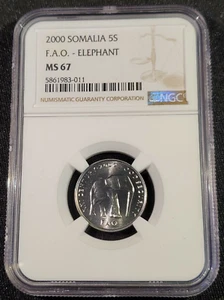 2000 Somalia 5S Schillings/Scellini F.A.O. Elephant Commemorative NGC MS 67 - Picture 1 of 8