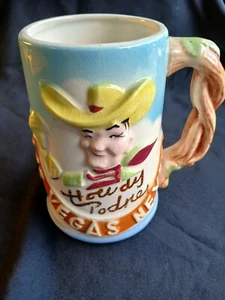 VINTAGE LAS VEGAS VEGAS VIC SOUVENIR STEIN MUG CERAMIC HAND PAINTED 5" 1960's - Picture 1 of 5