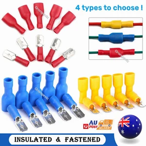 100Pcs Terminal Spade Electrical Wire Connector Kit Assorted Insulated Crimp Set - Picture 1 of 19