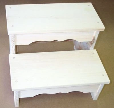 wooden wide 2 step foot bed stool unfinished pine wood boy and girls hand made - Image 1 of 4