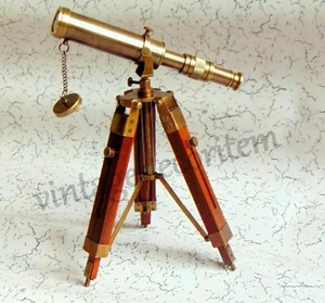 Telescope Nautical Solid Brass Telescope, Antique Style with wooden stand - Picture 1 of 4