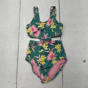 Art Class Green Multicolor Floral Print 1 Piece Swimsuit Girls Size S (6/6X) - Picture 1 of 6