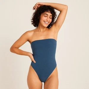 422. Neu ohne Etikett FP intimer trägerloser Tanga-Body XS/S schieferblau dehnbar - Bild 1 von 5