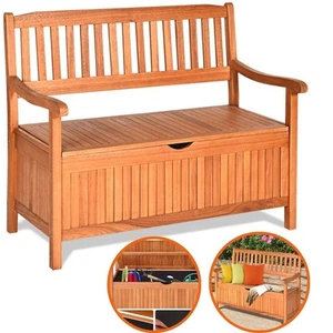Outdoor Wooden Bench Storage Chair 125L Patio Garden 2 Seater Armrest Backrest - Picture 1 of 7