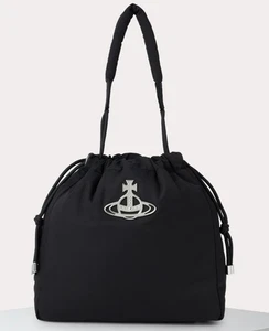 Borsa a tracolla Vivienne Westwood nylon hobo nuova con etichette borsa a secchiello nera logo sfera metallo - Foto 1 di 10
