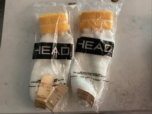 2 PAIRS - Vtg HEAD, Orlon Blend Sport Socks Yellow & White Roll Down Cuff +EXTRA - Picture 1 of 7