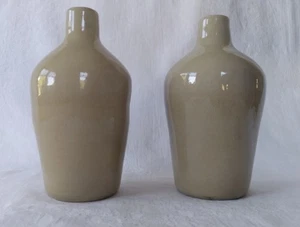 2 Vintage Ceramic Pottery Beige Stoneware Bottles Studio Art Handmade Bud Vases - Picture 1 of 10
