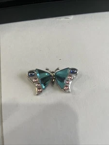 Swarovski Swan Signed Butterfly Blue Crystal Paradise Bug Silver Tone Brooch Pin - Picture 1 of 3