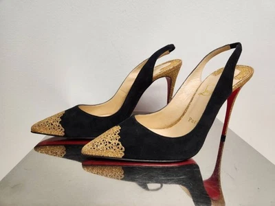 CHRISTIAN  LOUBOUTIN BLACK  & GOLD GLITTER SLINGBACK PUMP MIS MATCHED 38 & 38.5 - Image 1 of 4