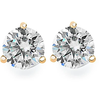 Aretes redondos de diamantes naturales de corte brillante de 0,75 quilates en oro de 14 quilates Foto 1 de 4