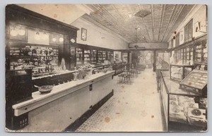 Vintage Real Photo Postcard of Early 20th Century Soda Fountain Interior - Picture 1 of 2