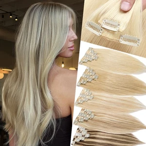 LIQUIDACIÓN Clip en Extensiones de Cabello Humano Remy Real 8 Piezas Cabeza Completa Cabello Ruso - Imagen 1 de 64